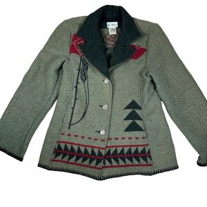 Green‎ Wool Jacket red southwest design leaf button up